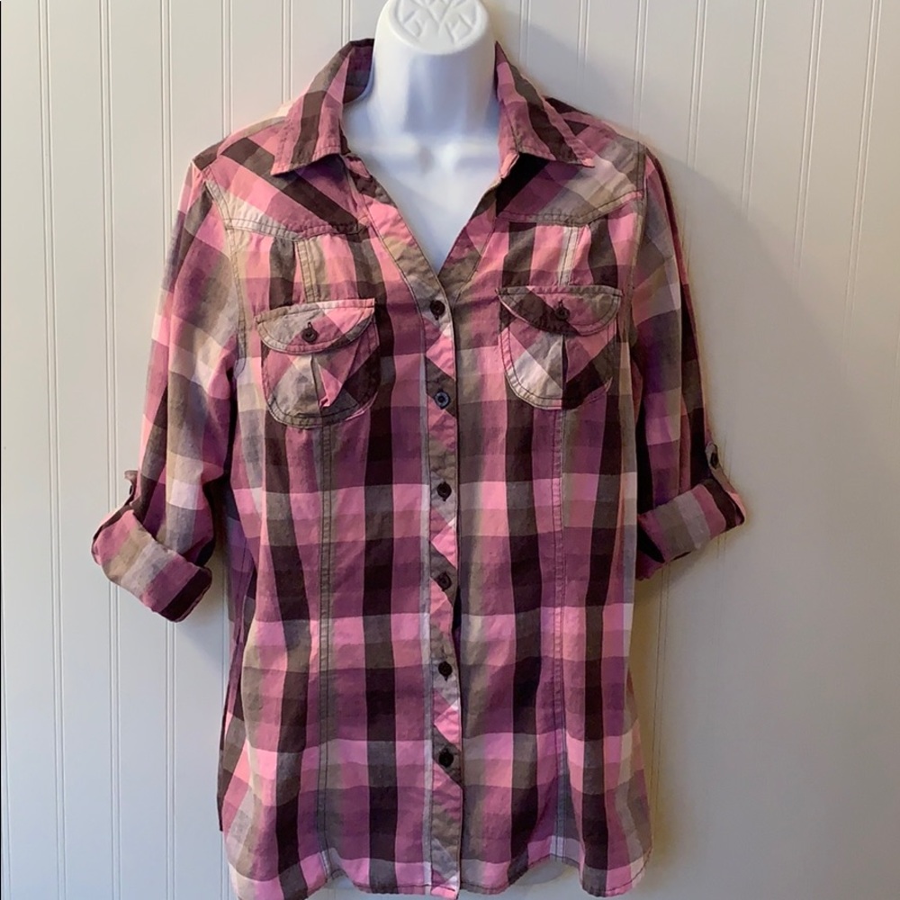 Ali & Kris Pink Plaid Button Down Blouse Size 1X